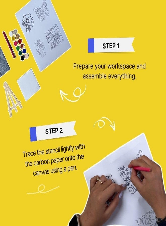 KITSTERS DIY Mini Painting Kit for Adults & Kids - Includes Canvas, Easel, Poster Colours, Brush & Stencil | Art & Craft Kit for Beginners | Painting Kit for Women, Children & Hobby Artists - Image 4